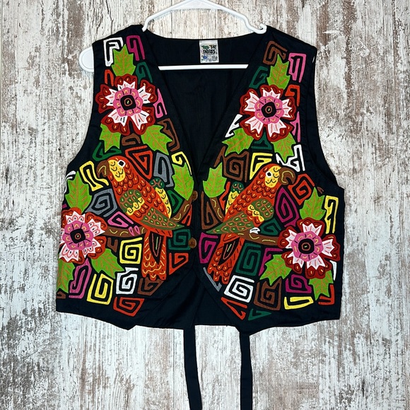 Vintage Indios Siamarmola Vest Sz M Parrots Costa Rica - Picture 1 of 4